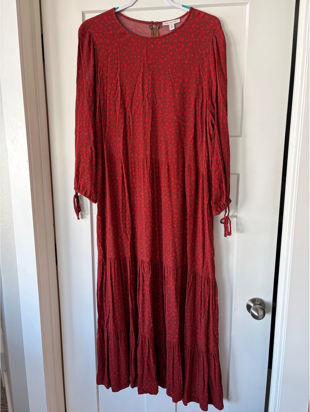 Free Assembly Rust Polka-Dot Tiered Midi Dress — Size XL